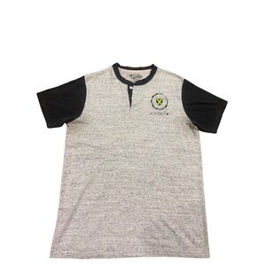 AV Couture Mens Jamaica Graphic Henley Shirt Grey Black Colorblock Size L
